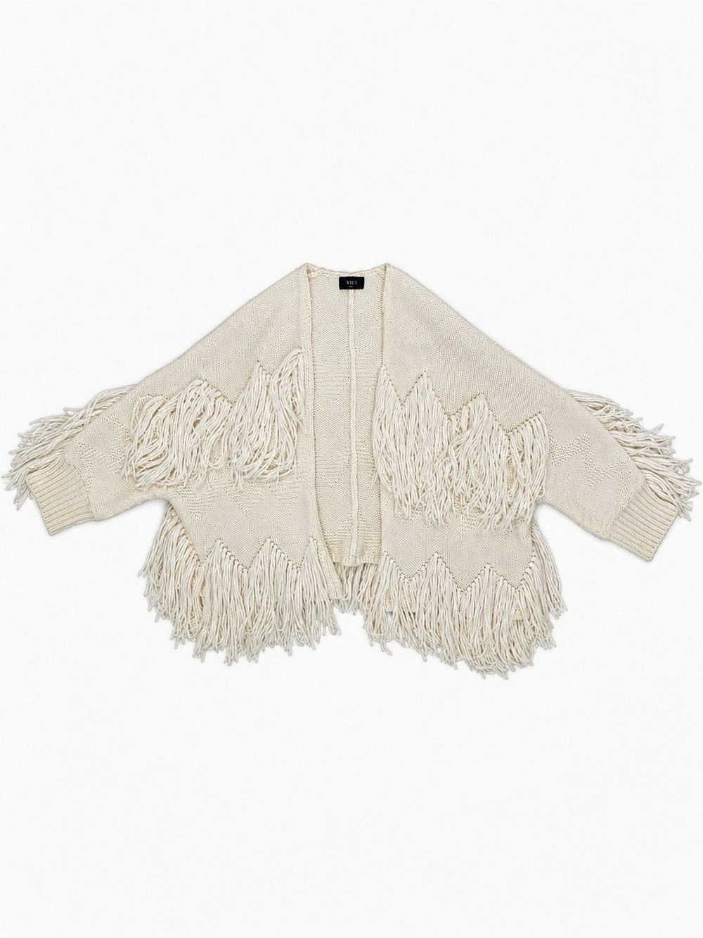 VICI Cream Veruca Shaggy Fringe Open Cardigan M/L Like New
